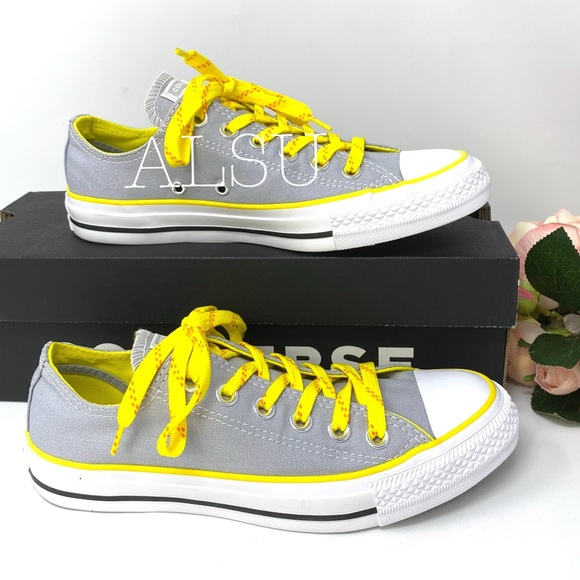 🌸Sale🌸 Converse Ctas Low Top Canvas Wolf Grey Yellow Women's Size 7 564349F - Picture 4 of 7